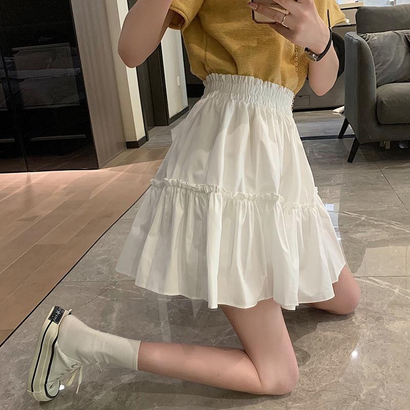 plus size chubby girl white skirt summer elastic waist wooden ear very fairy hip-covering temperament A short skirt children