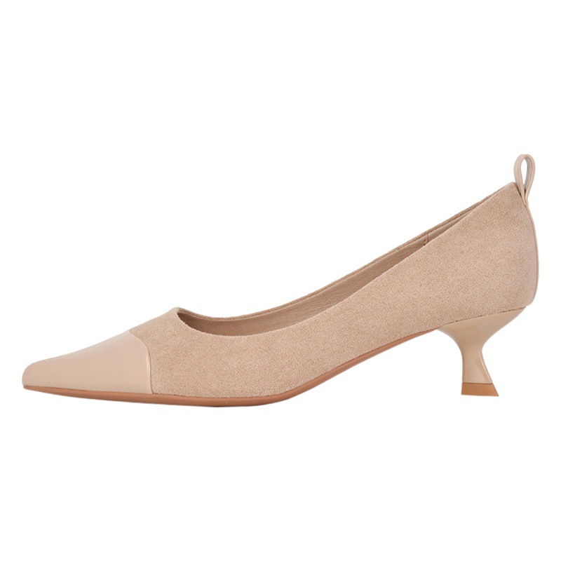1578-17 cashmere stitching thousands of gold wind high heels 2025 autumn new pointed leather elegant shoes