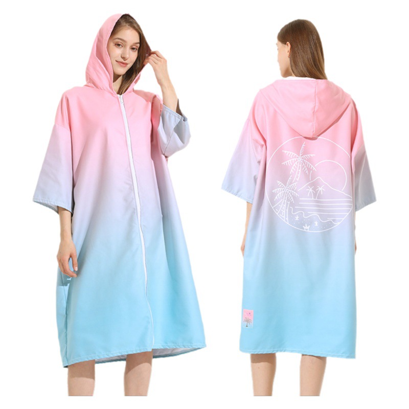 Amazon Tume Hipped Cross-border Quick-dry Beach Swimming Hooded Bath Towel Poncho Zipper Surf Changing Bathrobe
