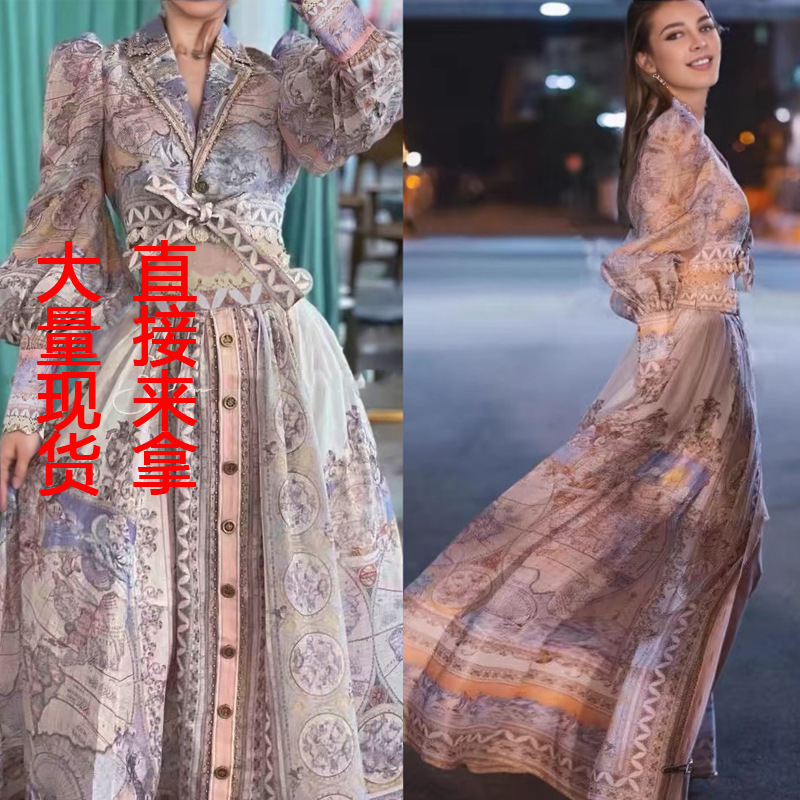 A large number of in stock Australian design beaded luxury lace stitching lace cotton two-piece jacket long overskirt