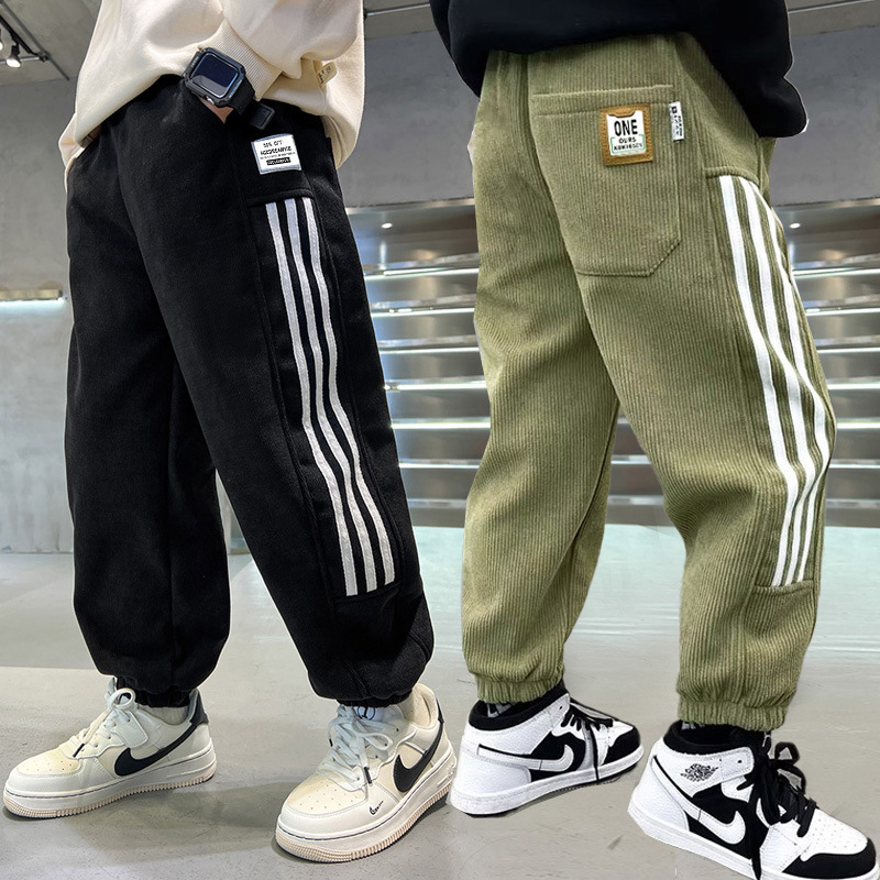 Boys' Casual Joker Fall/Winter Sports Pants 2024 New Arrival Zhongda Children's fleece-lined Thickened Warm Sweatpants Trousers