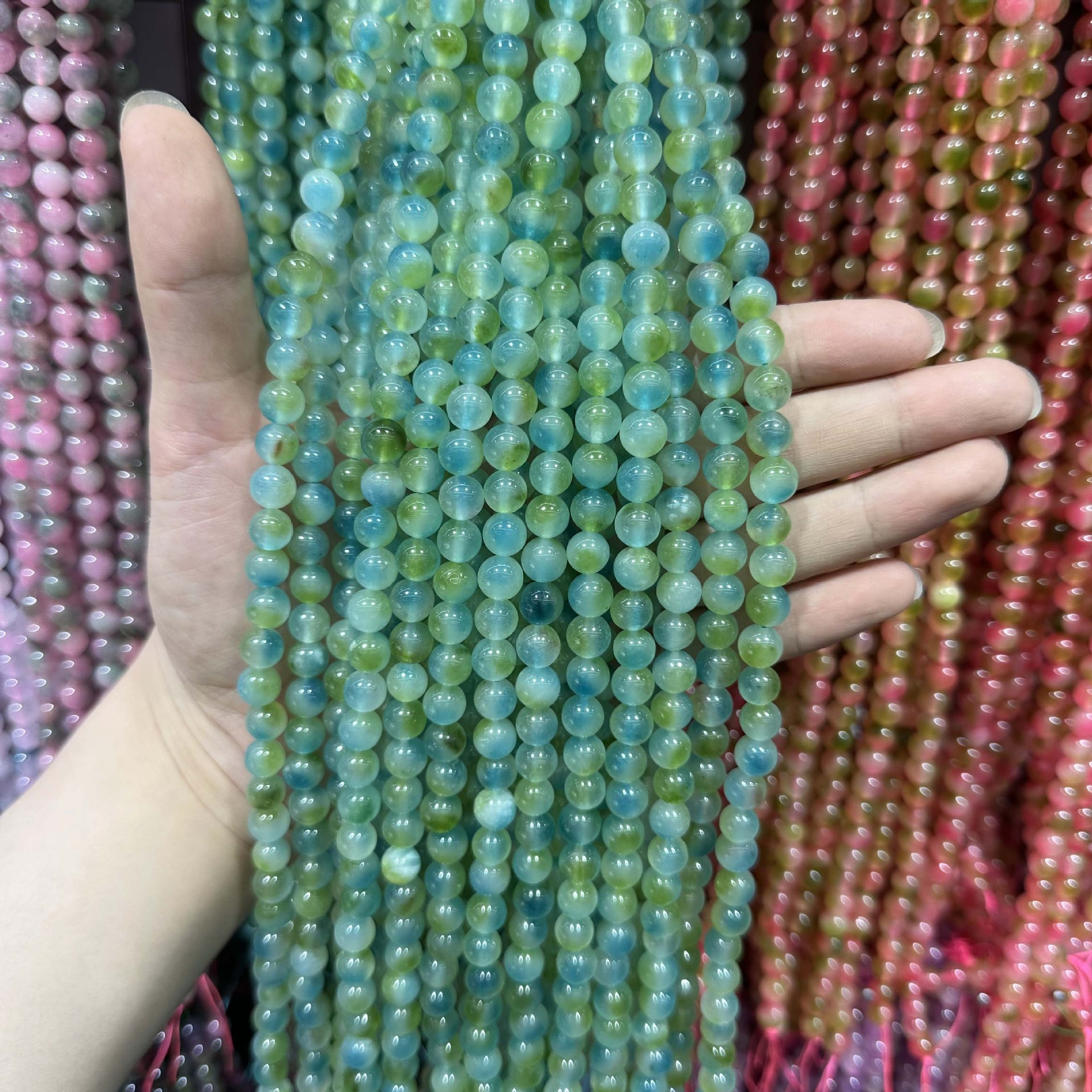 Picture of Live hot grade a chalcedony 8mm two-color round beads beads handmade diy Internet celebrity matching in stock jewelry