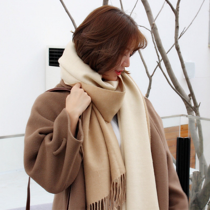 Picture of Korean export autumn and winter new high quality cashmere scarf women's long double-sided color matching shawl warm scarf women