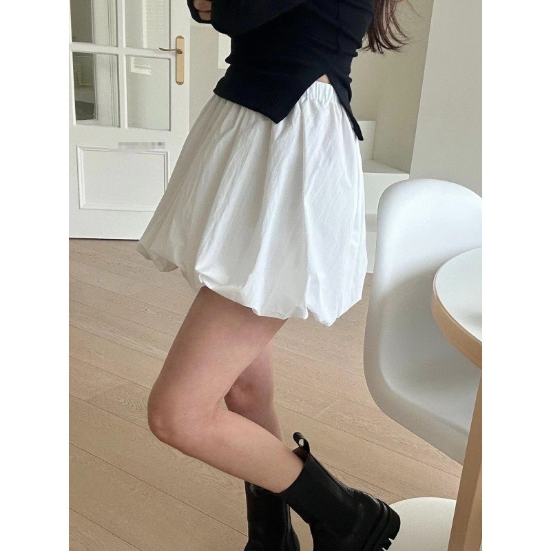 White Cloud Flower Bute Dress Women's Summer New Arrival Skinny Puffy Plain Color A- Line All-Match Casual Skirt