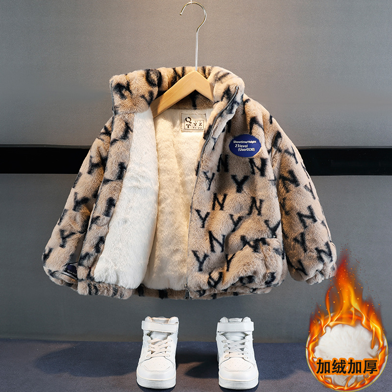 Picture of Boys' autumn and winter mink velvet coat 2024 new children's foreign-style fleece-lined thickened baby Mao Mao cotton-padded jacket top