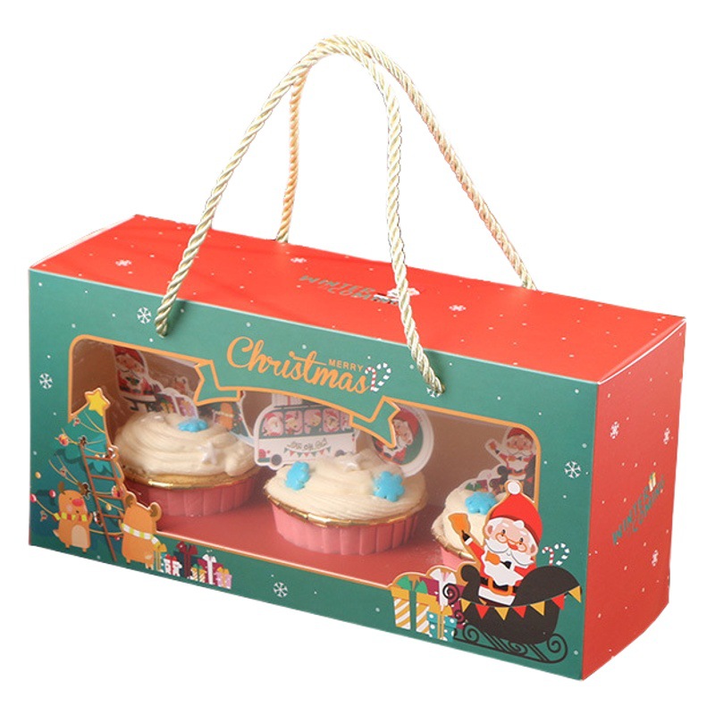 3-grain cupcake Box Christmas cupcake Packaging Box Christmas Eve Portable Window Maffen Box Handmade Gift