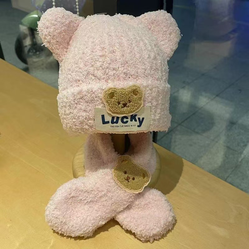 Picture of Winter New Baby Hat Baby Hat Children's Warm Knitted Plush One Hat Two-piece Set for Boys and Girls
