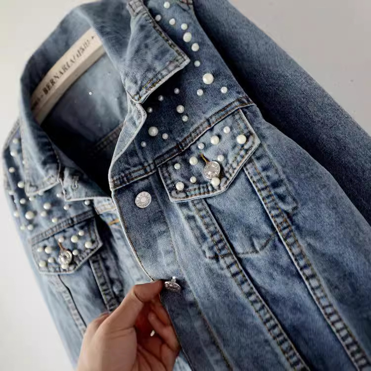 Picture of Garjun Denim Coat Women's European Station plus size Women's Beaded Diamond Coat Female Student Cross-border Loose Jacket