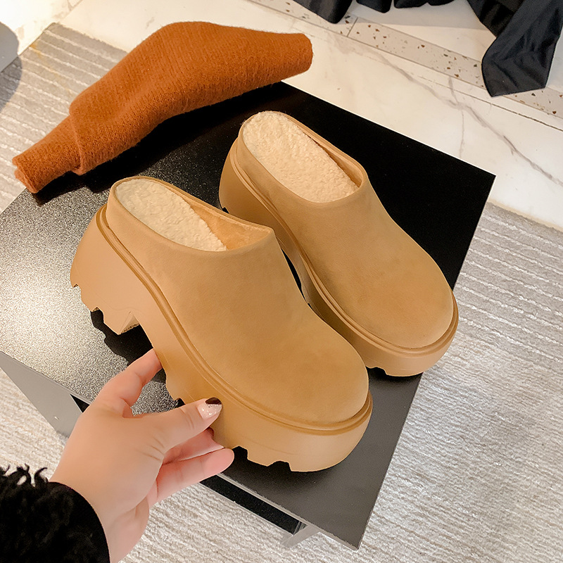 Cowhide High Silk Cow Fleece Thick Sole Slip-on Snow Boots Toe Bucken Maomao Slippers 2024 Winter
