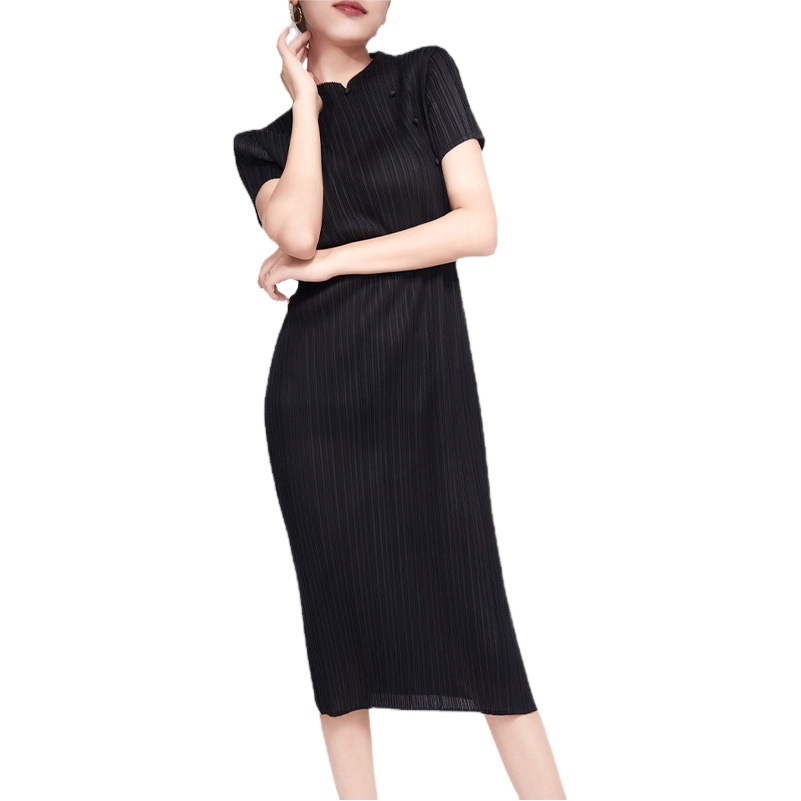 New Chinese-style Improved Cheongsam Women's Wholesale Buckle Retro Design Long Split Fold Elegant dress