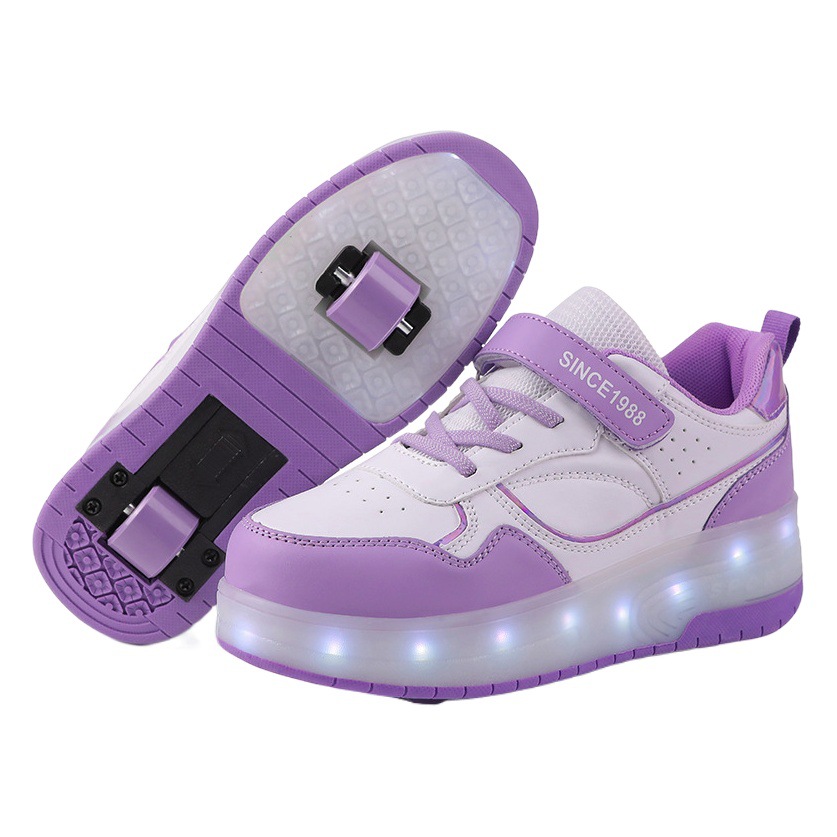 Children's rechargeable walking shoes four-wheel two-wheel 2023 autumn automatic two-wheel skates with lights LED luminous shoes cross-border