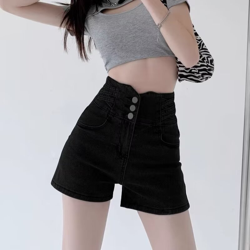 Black High Waist Denim Shorts Women's Summer 2024 New Design Sense A- Shorts Personalized Hot Pants for Hot Girls