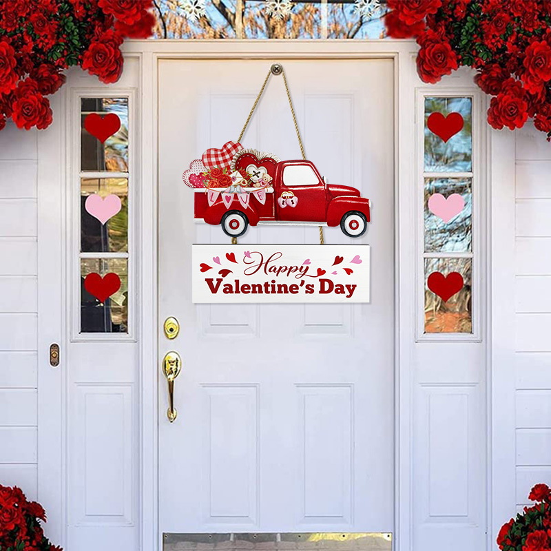 Picture of 2024 new Valentine's Day wooden hanging pink love red truck door plate pendant wooden wall decoration