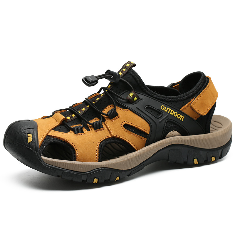 7239 Men's Shoes Sandals Beach Shoes Summer Baotou Outdoor Cowhide Velcro Set Foot Wear-Resistant Sports Large Size Shoes