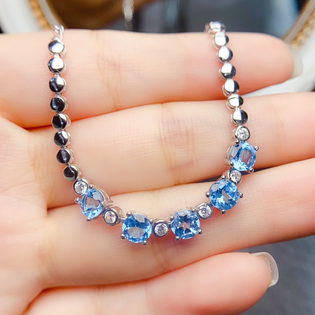 New natural topaz bracelet S925 silver inlaid main 5*5mm Joker net red explosions women's jewelry wholesale