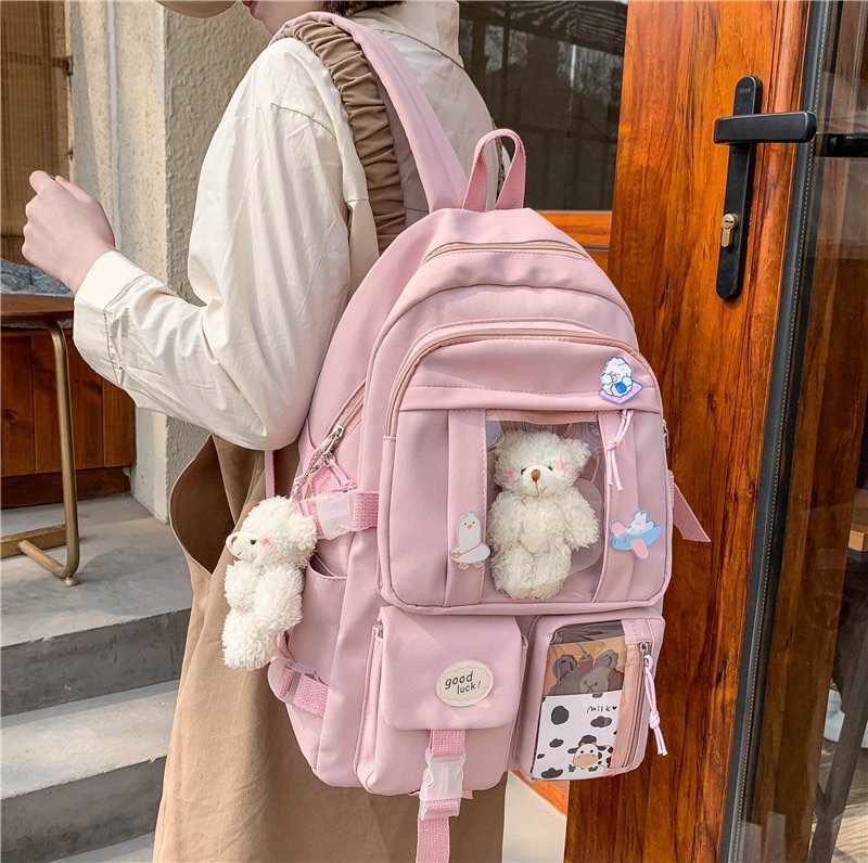 Ins-style Large Capacity Senior high school Student Schoolbag Women's Korean-style Harajuku ulzzang Cartoon Backpack for Junior High School Students Backpack