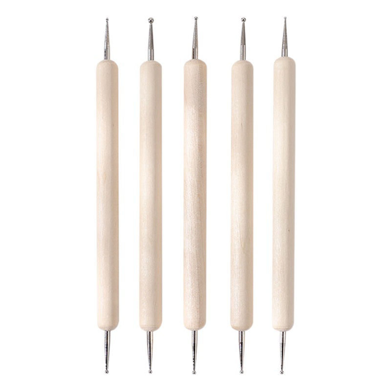 Clay tools wooden rod double-headed nail art point drill pen point flower needle 5 PCs suit soft clay tools indentation pen wholesale
