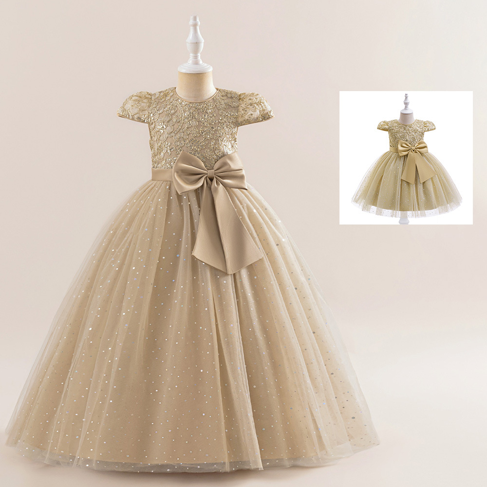 Picture of 2025 Girls Princess Dress Sister Style Mesh Dress Photo Shoot Dress Embroidered Round Neck Dress Sister Dress