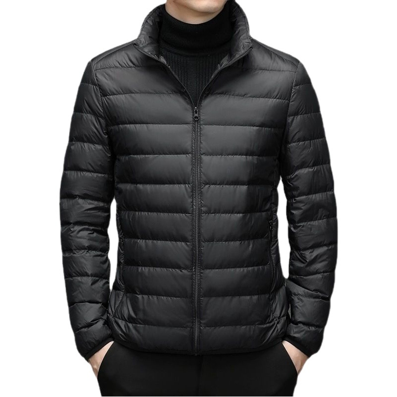Brand Handle Autumn and Winter Light Down Cotton-padded Jacket Men's Short Vertical Collar Hooded Middle-aged and Elderly Light Thin Broken Coat