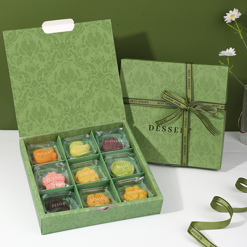 Picture of 2025 Mung Bean Sorbet Packaging Box Gift Box Mid-Autumn Flip-Top Egg Yolk Crisp 9-Square Grids Ice Skin Mooncake Pastry Box