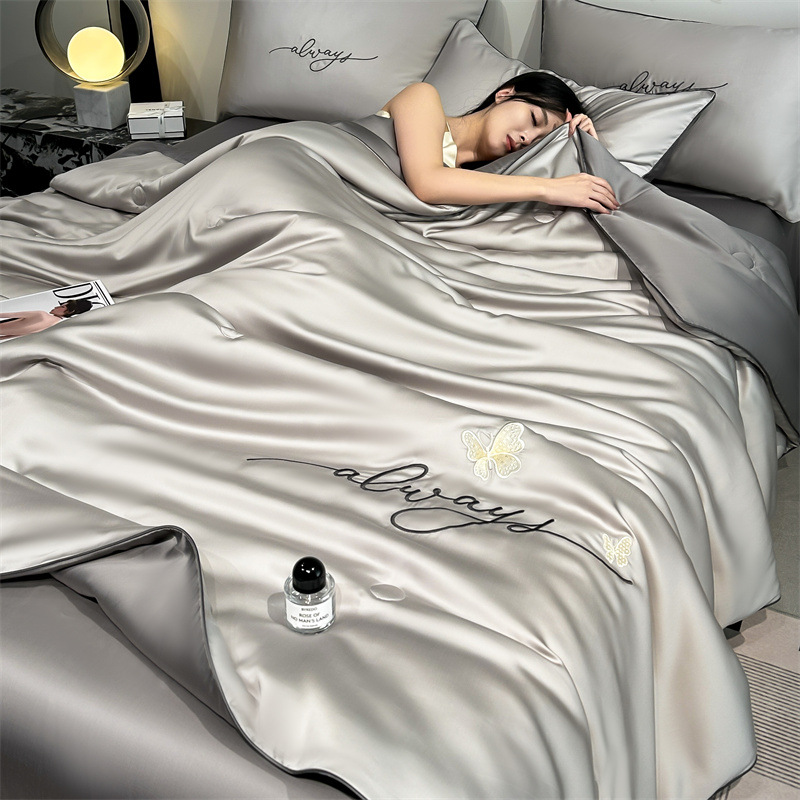 Picture of Class A Washing Ice Silk Embroidery Summer Quilt Four-Piece Set Air-Conditioned Quilt Sleeps Naked Summer Cool Quilt
