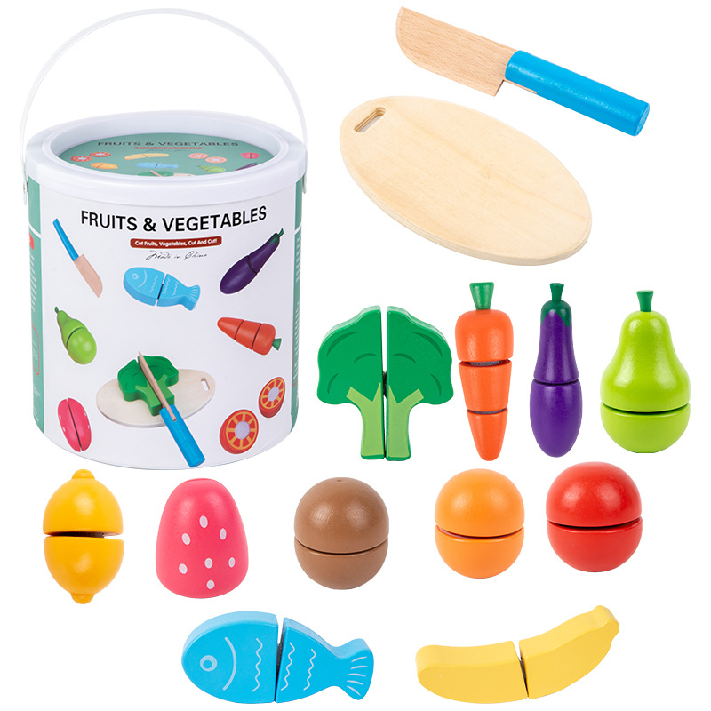 Picture of Children's Wooden Magnetic Fruit Cutting Toy Fruit and Vegetable Cutting Watch Baby Cutting Play Home Kitchen Toys