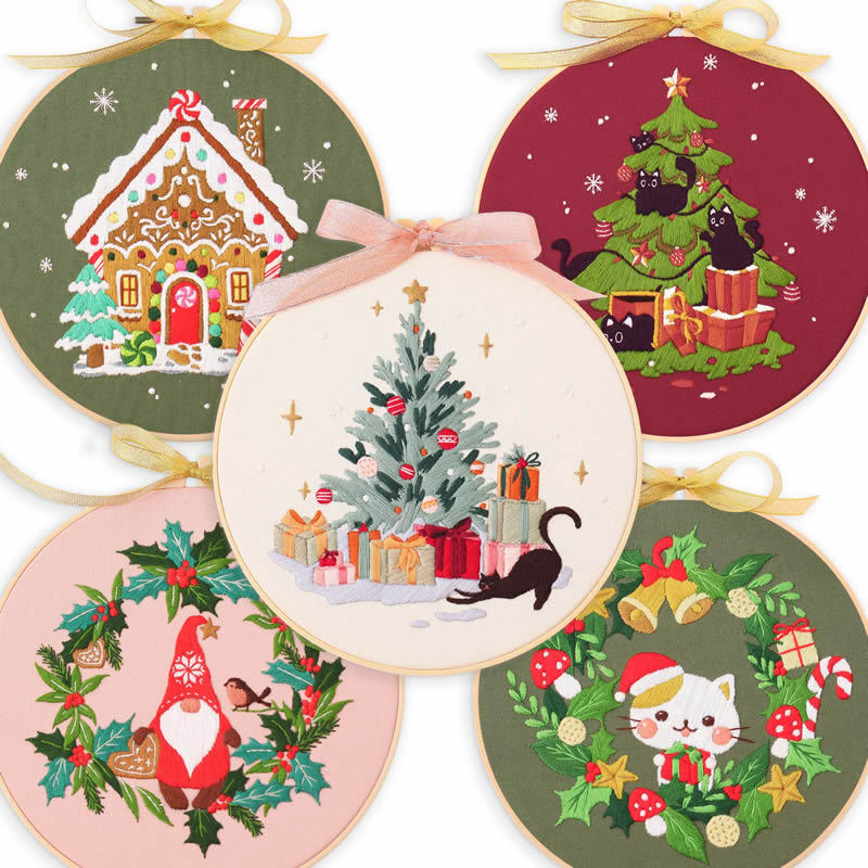 2024 Christmas New Embroidery diy Handmade Material Package Cross-border British Factory Kit Beginner Line Embroidery Christmas