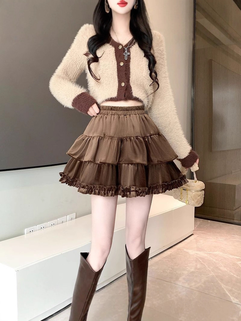 Autumn and winter new cake skirts, cute short skirts, pleated layers of spliced fluffy skirts, women's anti-stripped small skirts