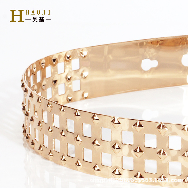 Picture of Wholesale European and American accessories punk rivet full metal cassette ladies decorative belt gold dress wide belt