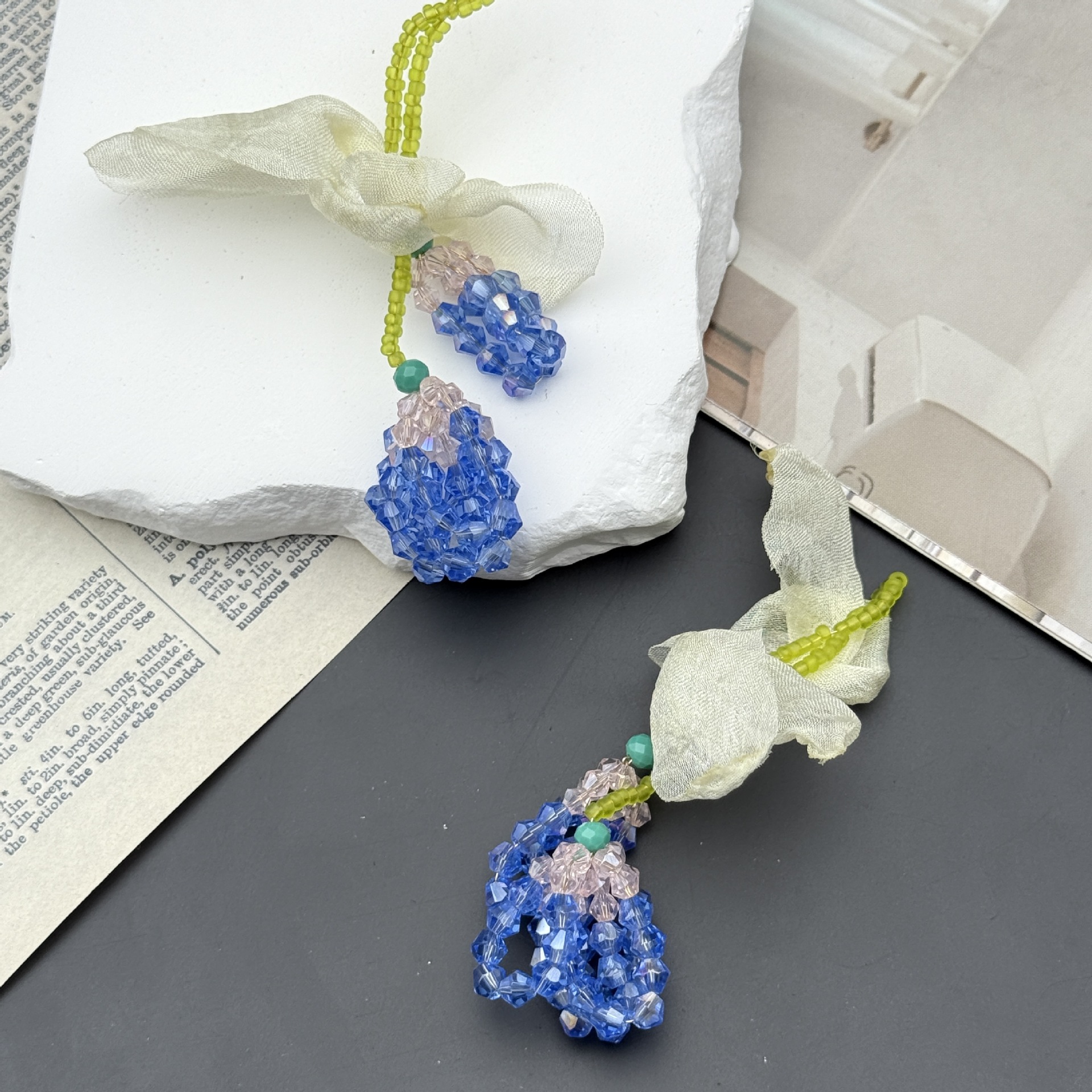 Picture of Woven long forest mesh pearl flower DIY handmade super fairy-like sweet little fresh high-end earrings