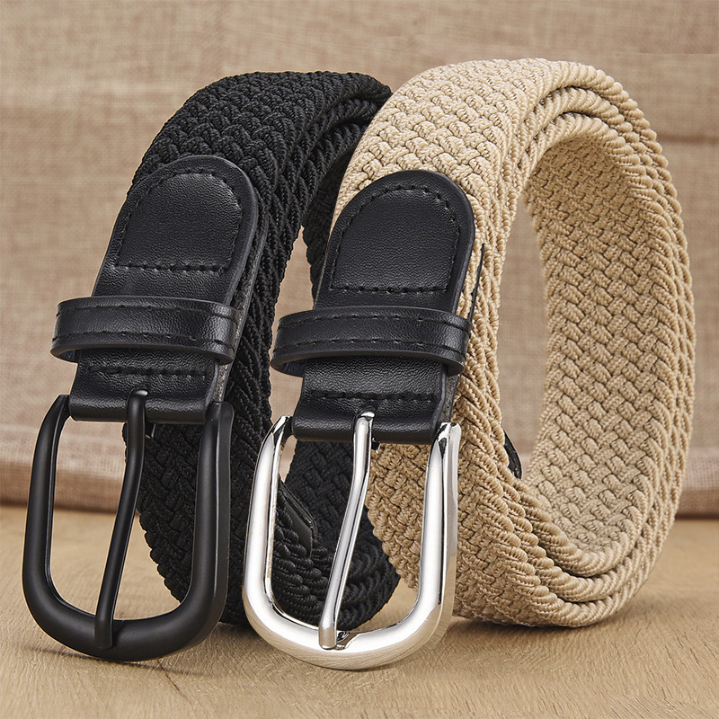 Non-perforated non-perforated woven belt for men and women elastic elastic canvas belt women's Korean version versatile student pants belt tide