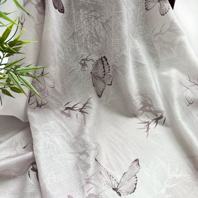 Dead leaf butterfly New Chinese style Tencel jacquard fabric Hanfu cheongsam dress fabric handmade DIY fabric