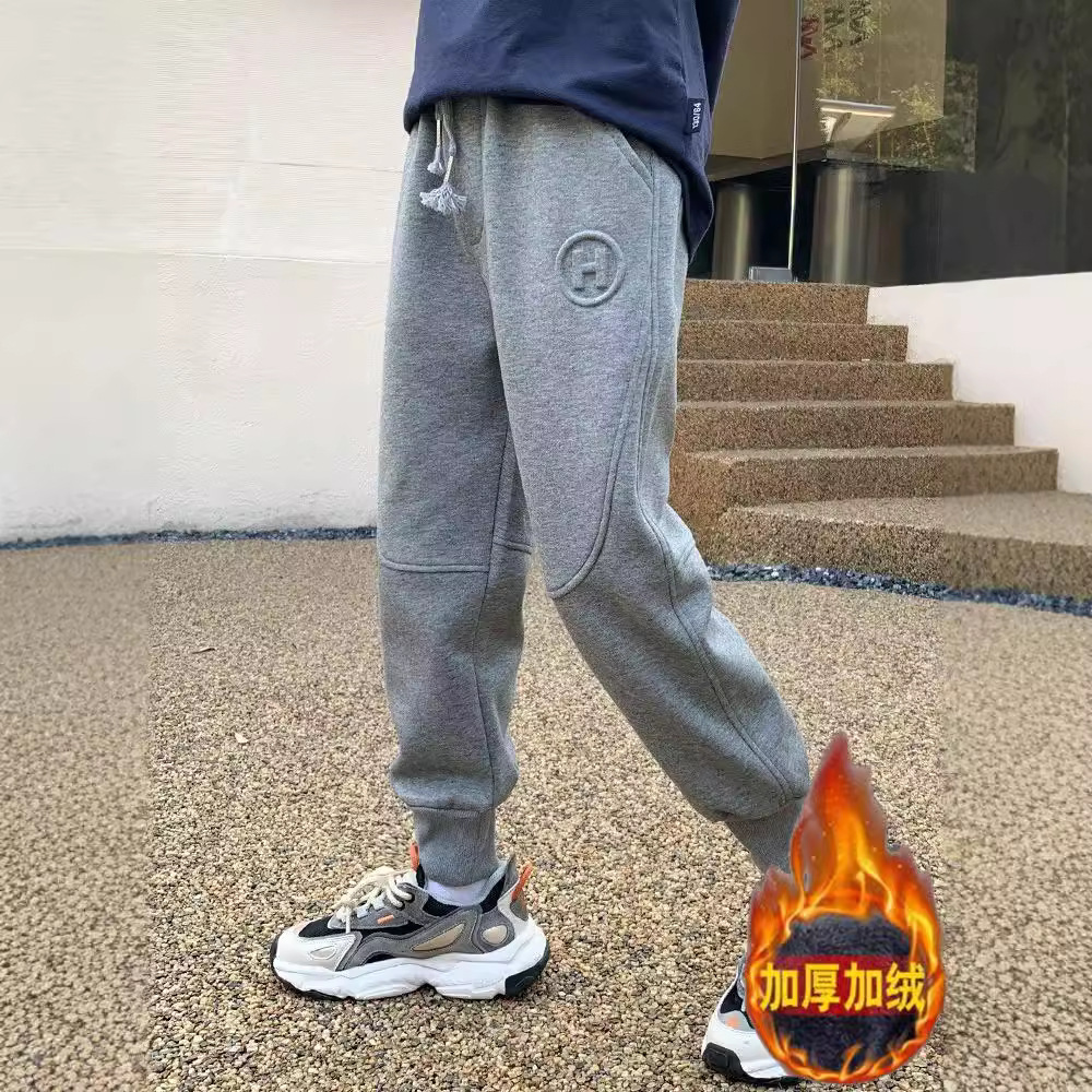Boys' Sports Pants Autumn and Winter New Children's Sweatpants Children's Loose Casual Fleece-Lite Pants One-piece Trousers Spring and Autumn