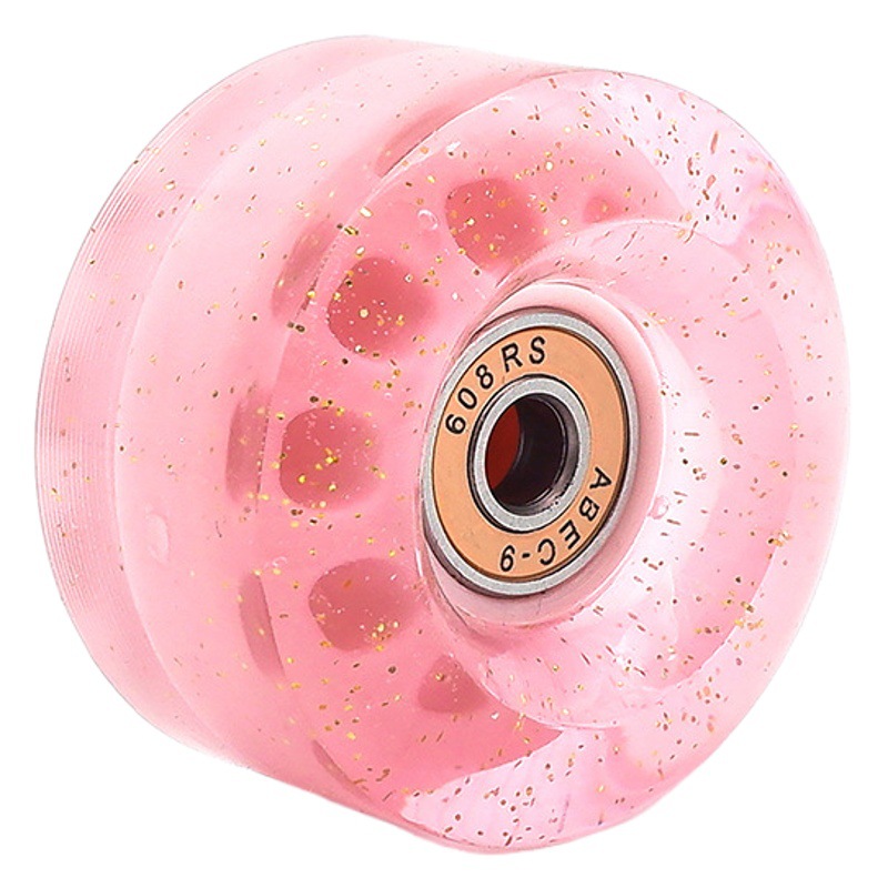 Cross-Border double-row skates transparent color non-luminous wheel four-wheel roller skates sequins pink wheel skateboard Universal