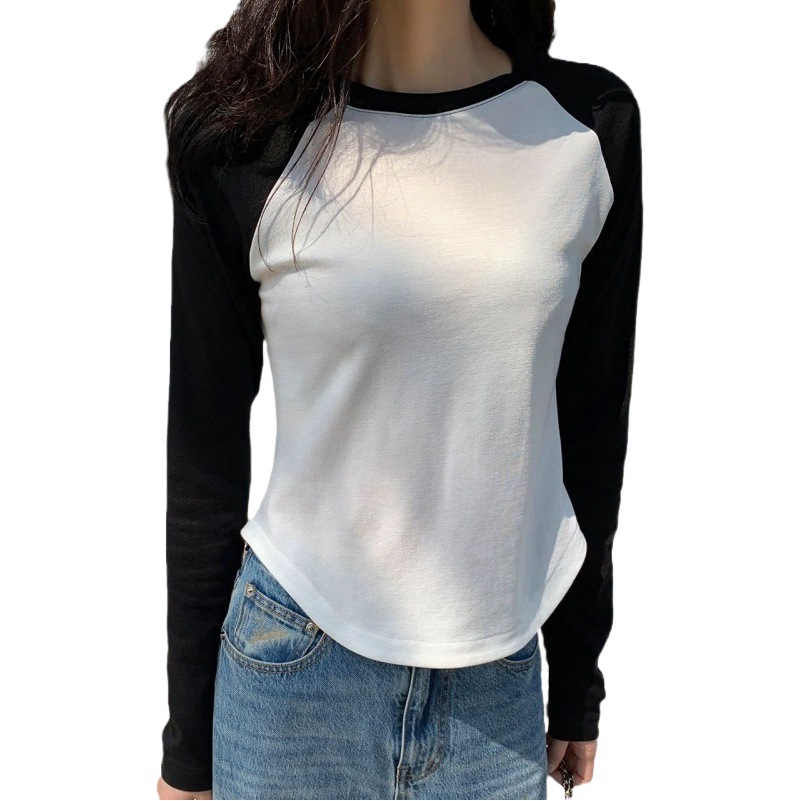 Autumn and Winter Inner Base Shirt Women's Stitching Contrast Long-sleeved T-shirt Women's 2023 New Slim-fit Slim Warm Top Women
