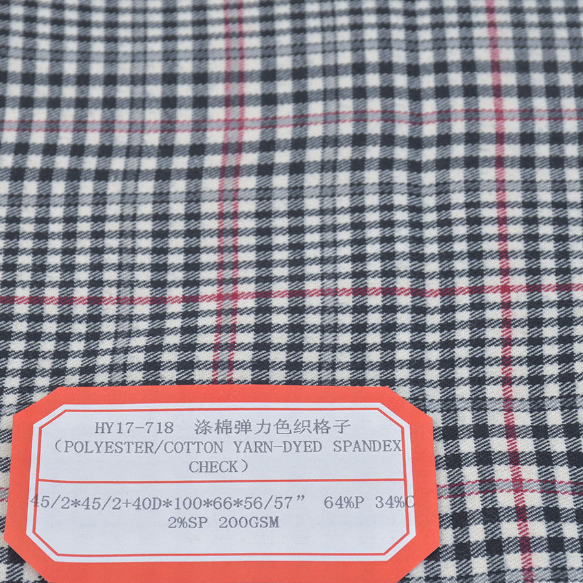 Picture of Polyester-Cotton Stretch Woven Fabric Polyester-Cotton Yarn-Dyed Fabric Polyester-Cotton Stretch Yarn-Dyed Plaid Trousers