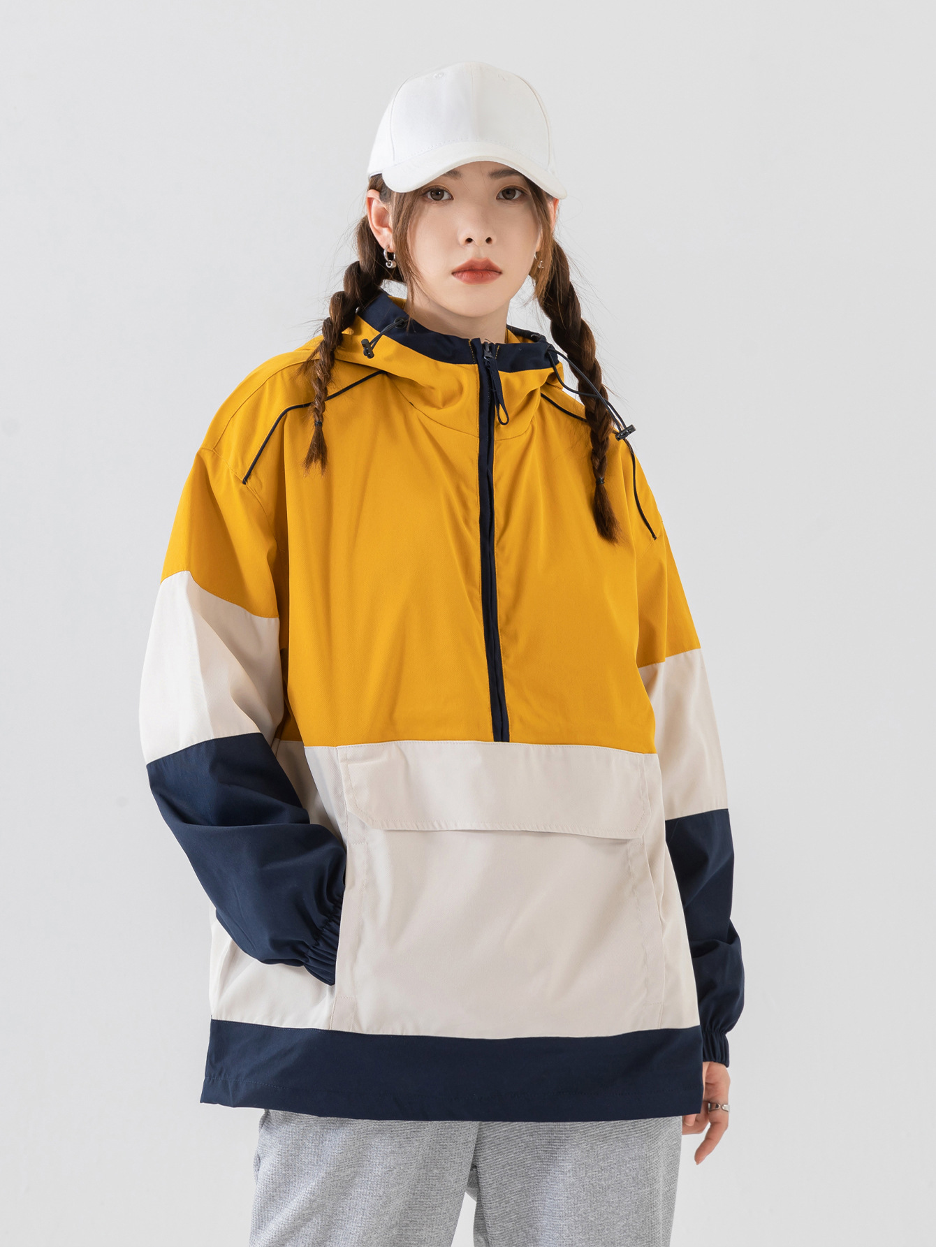 Picture of Spring and Autumn Loose-Fitting Plus-Size Half-Cardigan Unisex Pullover Japanese-Style Workwear Windbreaker Long-Sleeve Windproof Jacket for Women Cross-Border