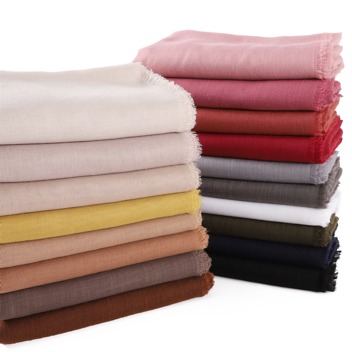 Picture of New fashion cotton and linen soft autumn and winter combed cotton monochrome short beard flat long scarf scarf scarf scarf scarf shawl in stock