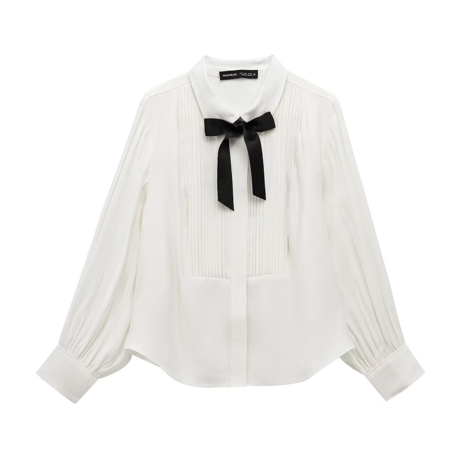 ZA cross-border women's clothing wholesale European and American style early spring new bow collar long sleeve dress shirt 1243065