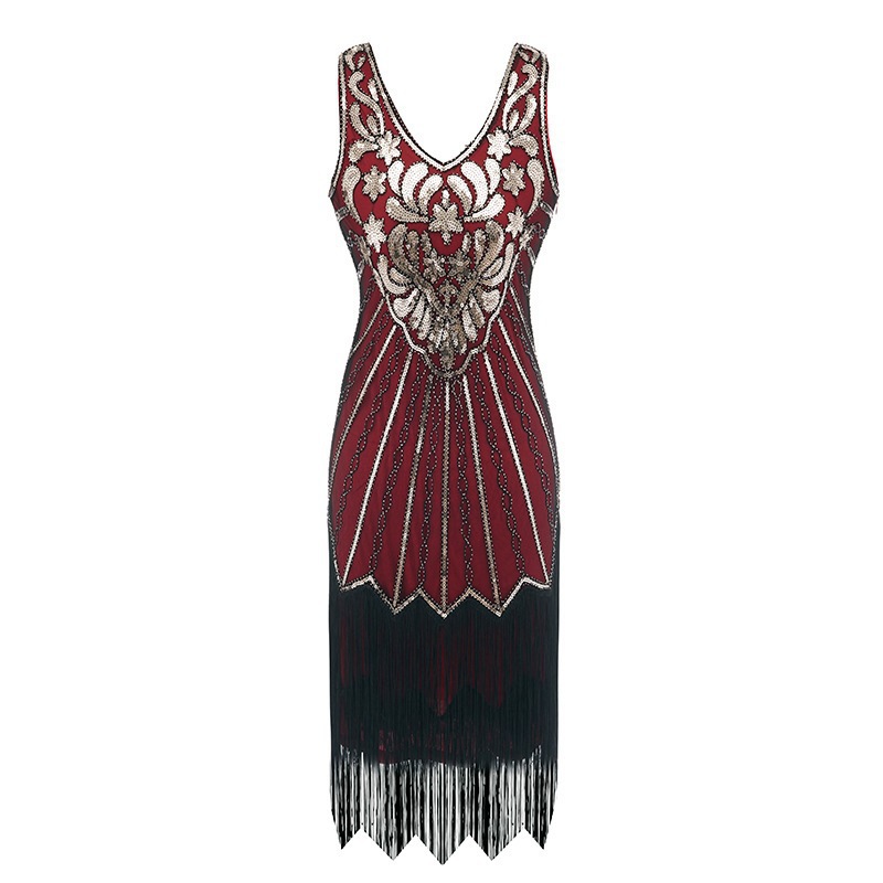 Picture of European and American 1920s Retro V-neck Sequin Gatsby Light Luxury Sequin Tassel Dress dress Party Ball Dress