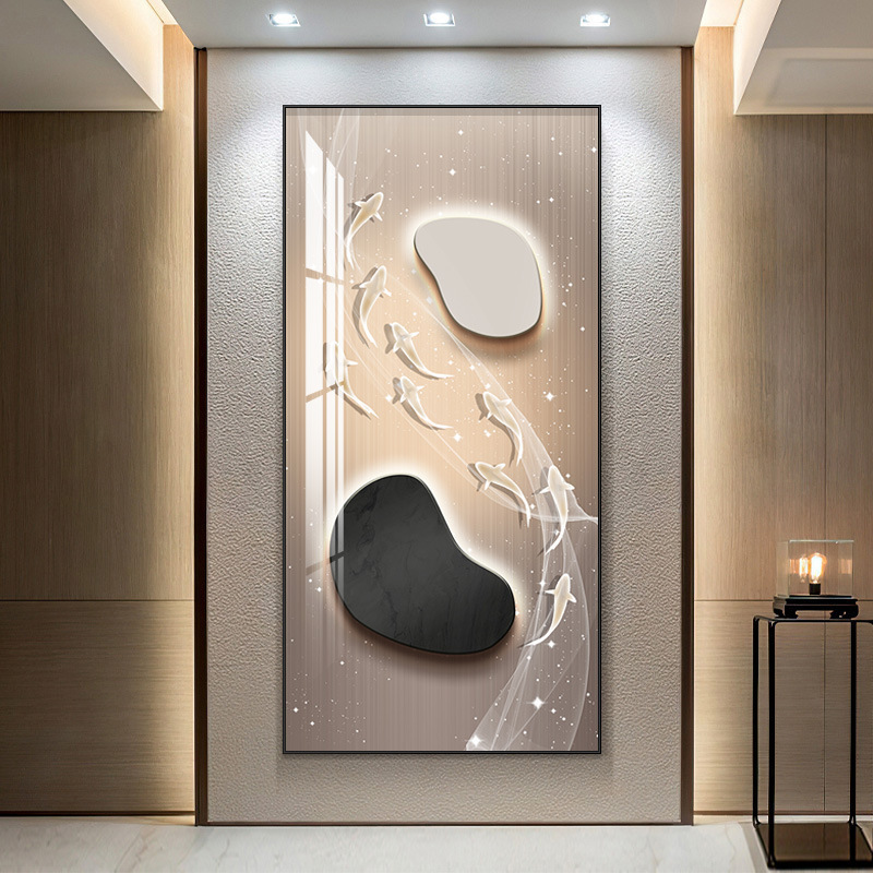 High-End Fulu Nine Fish Gathering Wealth, Door-To-Door Entrance Hall Oil Painting with Good Meaning to Attract Wealth, Decorative Painting