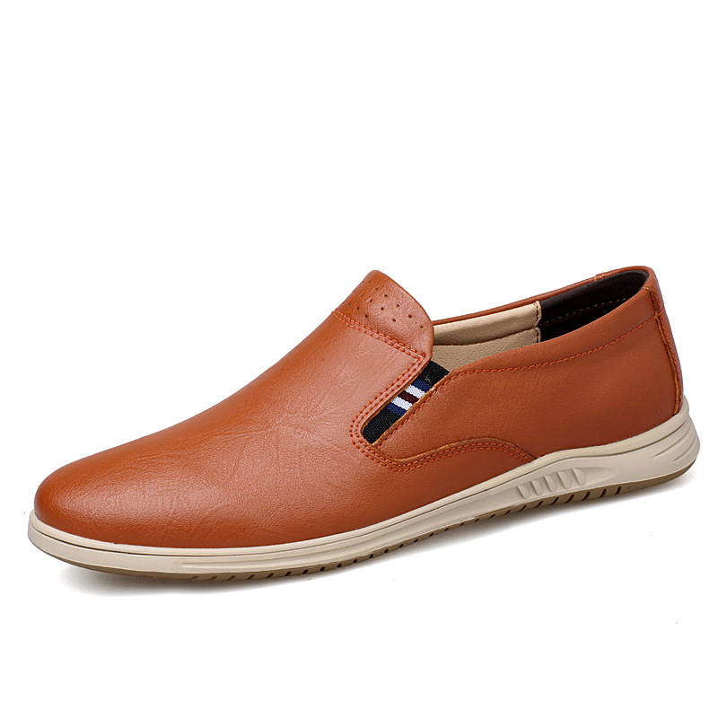 80075 Men's Loafers Slip-On Flat Lazy Shoes Spring and Summer Low-Cut Slip-On Leather Driving Shoes