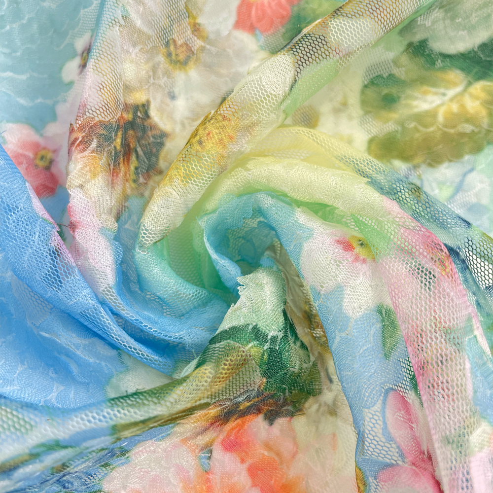 Picture of Super Fairy Micro-stretch Blue Mesh Flower Fabric dress Skirt Fashion Dress Clothing Fabric