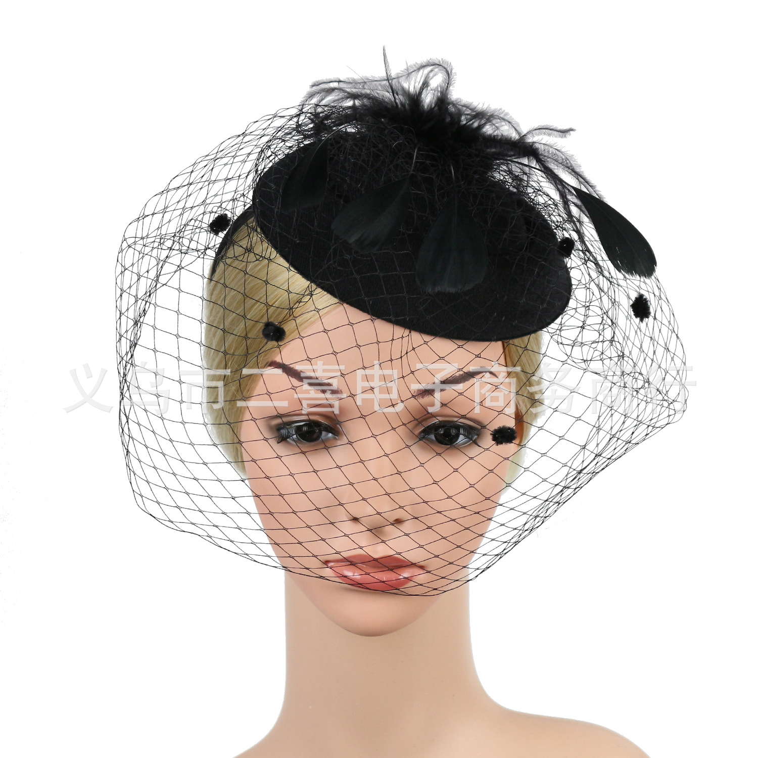 Picture of Cross-border supply of European and American bridal wedding gauze hair accessories fashion hairband headdress feather small hat hairpin