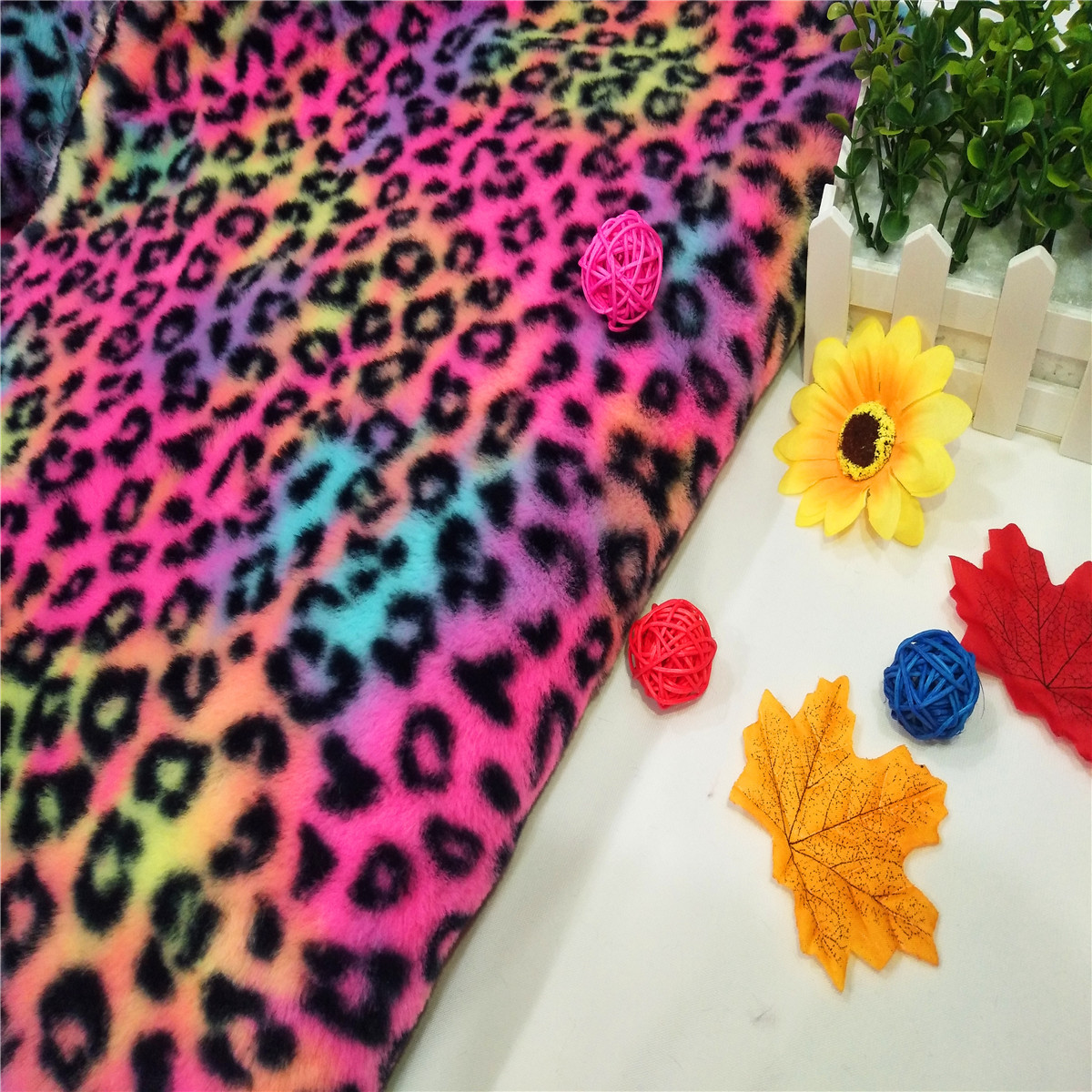 Leopard print fabric colorful plush flannel shoes and hats women's plush toy fabric bag printing leopard print small rabbit fur