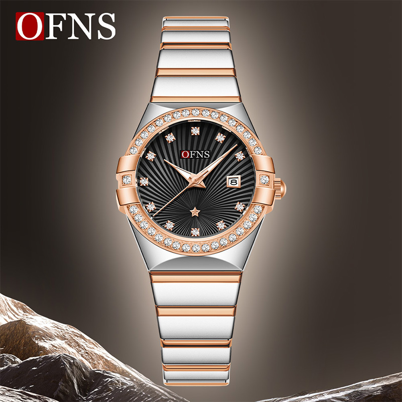 OFNS New Popular Quartz Watch Retro Classic Steel Band Women's Watch Light Luxury Fashion Waterproof Band Calendar Watch