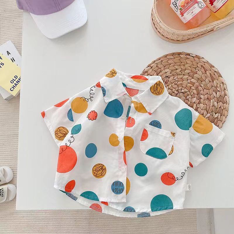 Picture of Little Sun Vacation Style Kidsren's Summer Short-Sleeved Shirt Boys Lapel Shirt Baby Top Jacket Thin Section
