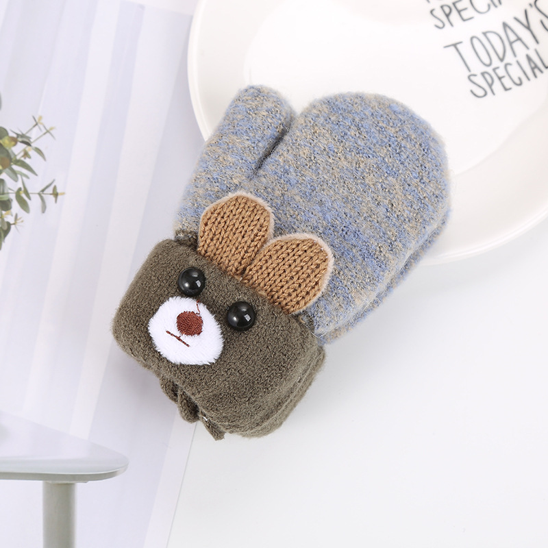 Picture of 0-3 years old cute ears bear cartoon children's gloves winter knitted wool double plus velvet padded warm