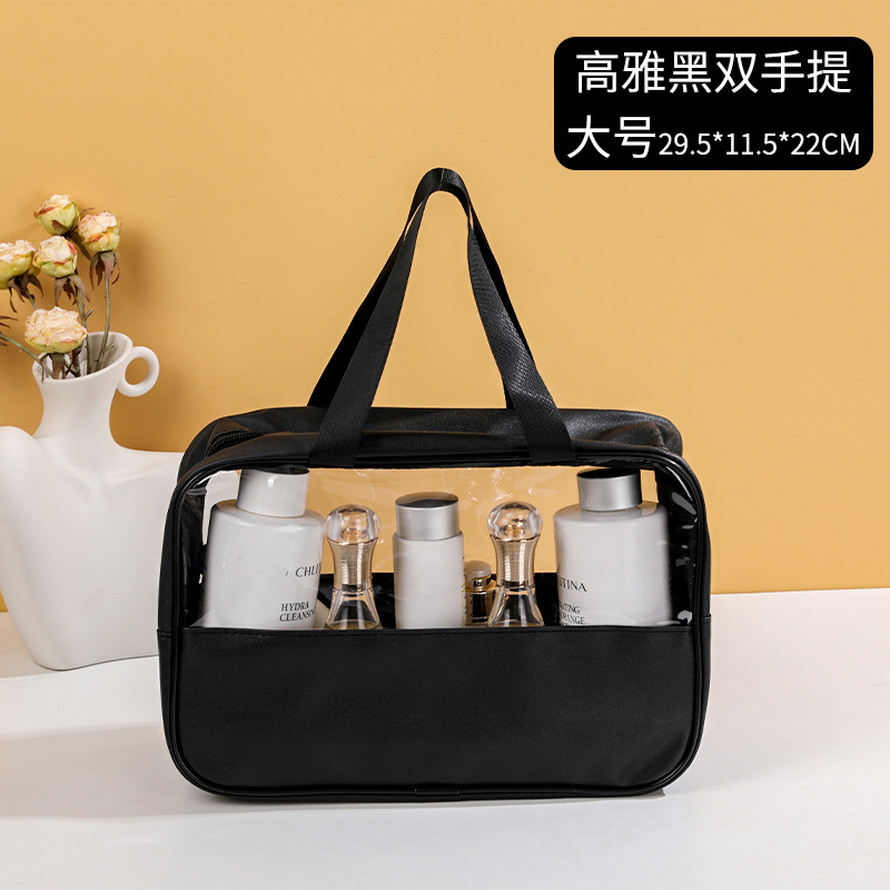 Picture of Transparent Toiletry Bag, Large Capacity Waterproof Portable Cosmetic Bag, Pu Splicing Bath Bag, Business Trip Travel Storage Bag, Portable