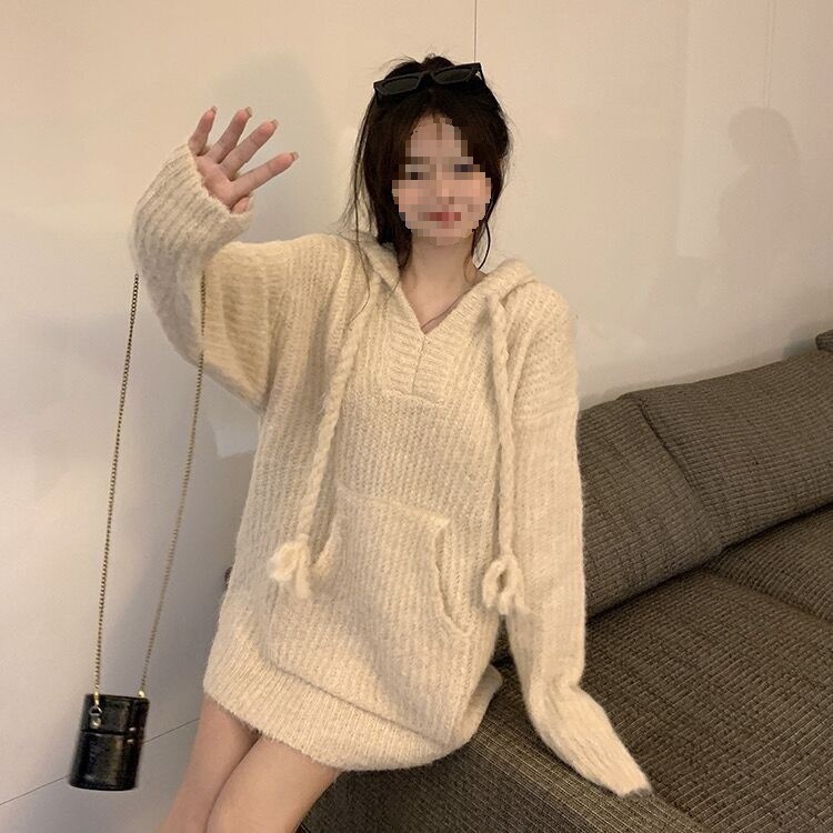 2025 Soft Glutinous Loose Hooded Sweater Women's Autumn and Winter Fashion Stylish Long-sleeved Sweater Coat All-match